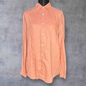 Claiborne 100% Linen Button Front Shirt Salmon Long Sleeve Men's Size M